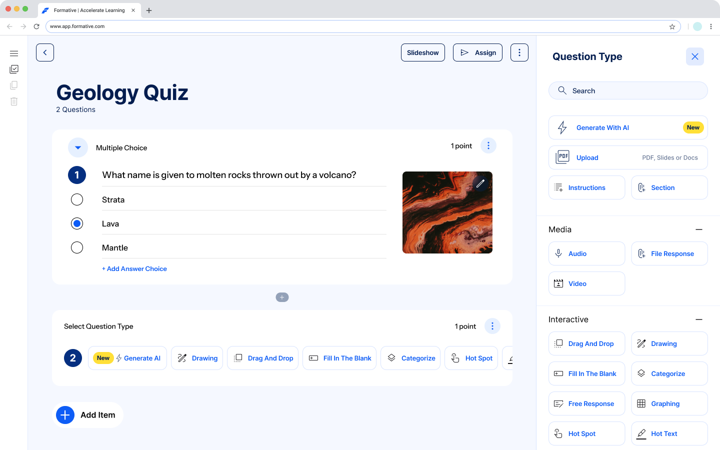 Formative onboarding screen asking new users about their educational goals.