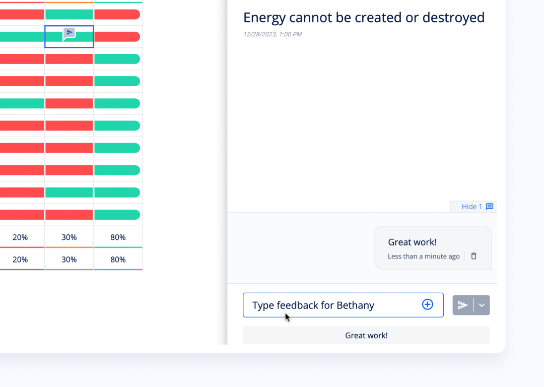Teacher feedback workflow connected to an individual student response.
